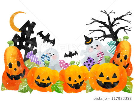 ハロウィンのかぼちゃのカットとカードイラスト 117983358