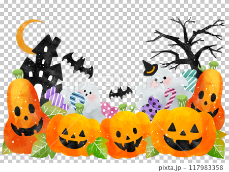 ハロウィンのかぼちゃのカットとカードイラスト 117983358