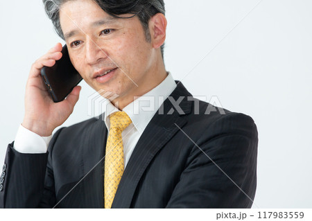スマートフォンで通話するビジネスマン スマートフォンで通話するビジネスマン 117983559