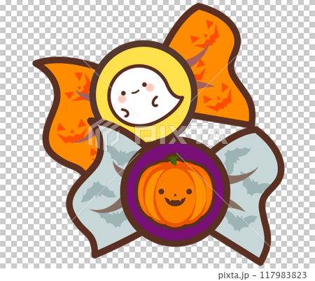 かわいい包み紙に入ったキャンディ2個（おばけ・ジャックオーランタン・コウモリのイラスト） 117983823