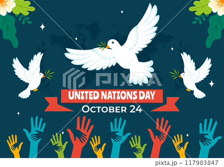 United Nations Day Celebration Vector Illustration on 24 October Featuring a Hand Holding the Earth to Public Service in a Flat Cartoon Background United Nations Day Celebration Vector Illustration on 24 October Featuring a Hand Holding the Earth to Public Service in a Flat Cartoon Background 117983847