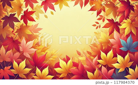 秋の紅葉に囲まれた背景素材 117984370