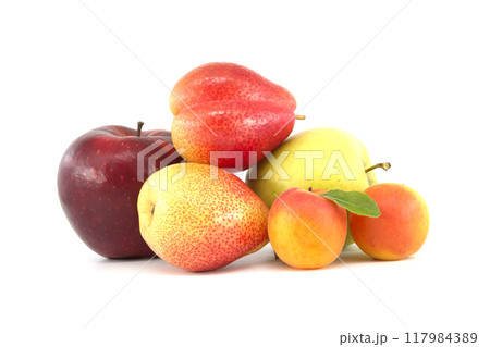 Multivitamin and juicy rich fruits over white background Multivitamin and juicy rich fruits over white background 117984389