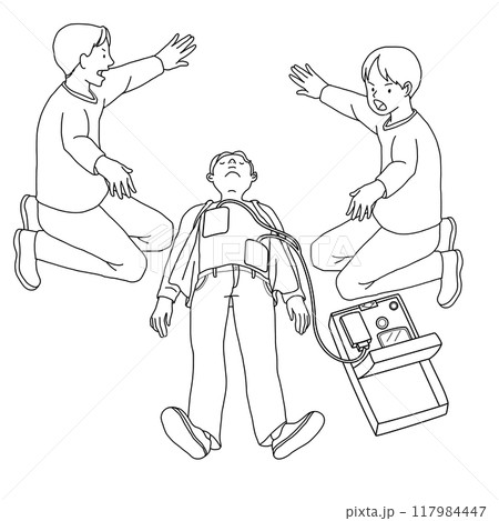 AEDを使って人命救助を行う人　2人 117984447