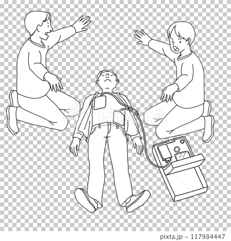 AEDを使って人命救助を行う人　2人 117984447