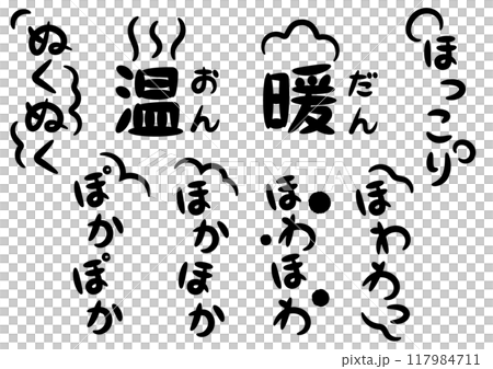 温かい・暖かいイメージの手書きのオノマトペ文字(擬態語)_縦書き黒 温かい・暖かいイメージの手書きのオノマトペ文字(擬態語)_縦書き黒 117984711
