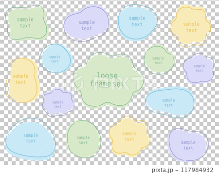 ゆるいフレームのベクターイラストセット。枠、楕円、線、曲線 117984932