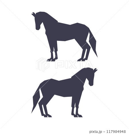 Horse or Equine Black Silhouette as Domesticated, Odd-toed, Hoofed Mammal Vector Set Horse or Equine Black Silhouette as Domesticated, Odd-toed, Hoofed Mammal Vector Set 117984948