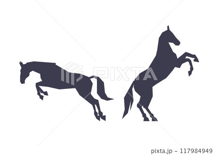 Horse or Equine Black Silhouette as Domesticated, Odd-toed, Hoofed Mammal Vector Set Horse or Equine Black Silhouette as Domesticated, Odd-toed, Hoofed Mammal Vector Set 117984949