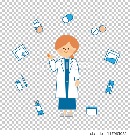 薬剤師と色々な薬　かわいいイラスト素材 117985082