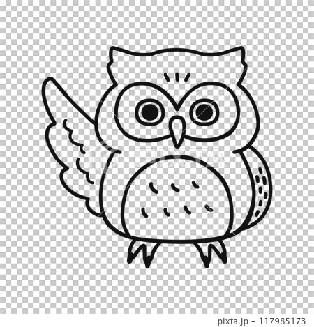 片方の羽を広げたフクロウ・ポーズ・線画 117985173