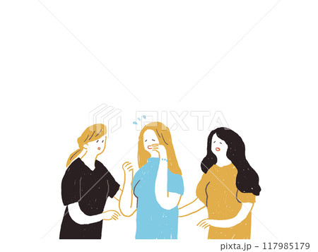 泣きじゃくる女性に寄り添う二人の女性 泣きじゃくる女性に寄り添う二人の女性 117985179