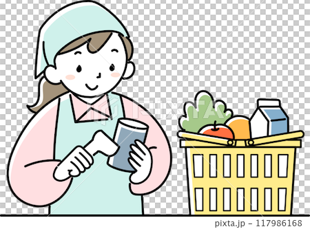 レジで商品のバーコードを読み取る女性店員 117986168