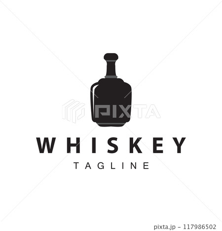 Whiskey Logo Design Old Drink Bottle Simple Style Retro Vintage Bar Restaurant Templet Illustration 117986502