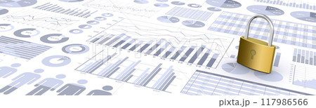 ビジネスデータと南京錠、機密情報のセキュリティイメージ ビジネスデータと南京錠、機密情報のセキュリティイメージ 117986566