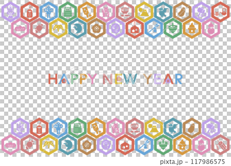 日本新年幸運符圖示的新年賀卡插圖（玳瑁圖案） 117986575