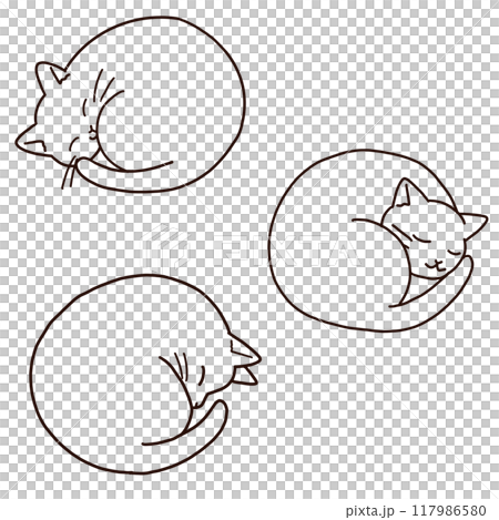シンプル 丸くなって眠る猫線画 シンプル 丸くなって眠る猫線画 117986580