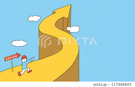 未来に向かって上り坂を進もうとする人のイラストレーション 117986605