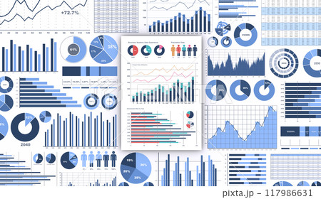 ビジネスデータとプリント資料、様々な種類のビジネスチャート ビジネスデータとプリント資料、様々な種類のビジネスチャート 117986631