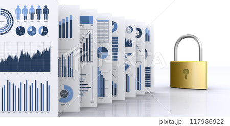ビジネス資料と南京錠、機密情報のセキュリティイメージ 117986922
