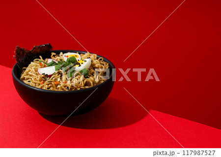 Concept of tasty fast food - instant noodles Concept of tasty fast food - instant noodles 117987527