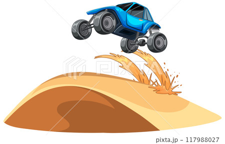 Off-Road Buggy Jumping Over Sand Dune 117988027
