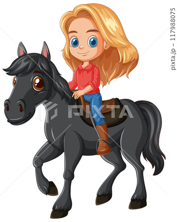 Girl Riding a Black Horse 117988075