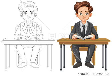 Student Reading at Desk Illustration Student Reading at Desk Illustration 117988098