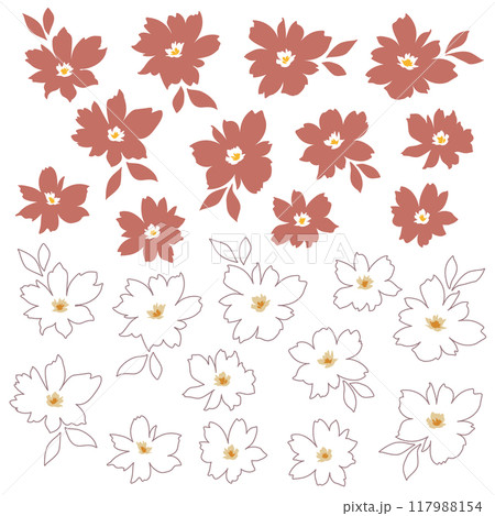 抽象的に可愛くシンプルに描いた花素材集, 117988154