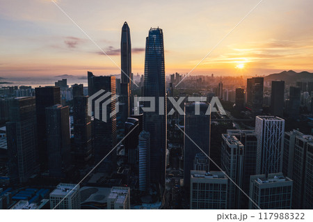 Aerial view of landscape in sunset Shenzhen city,China Aerial view of landscape in sunset Shenzhen city,China 117988322