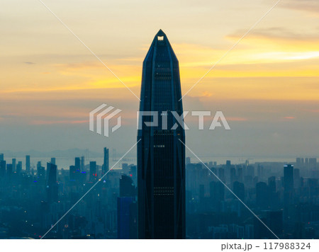Aerial view of landscape in sunset Shenzhen city,China Aerial view of landscape in sunset Shenzhen city,China 117988324