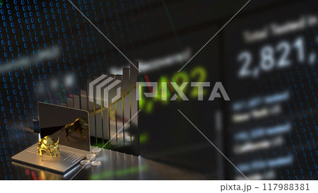 The Gold Bull on laptop for Business concept 3d rendering. 117988381