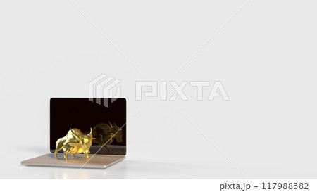 The Gold Bull on laptop for Business concept 3d rendering. The Gold Bull on laptop for Business concept 3d rendering. 117988382