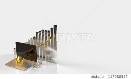 The Gold Bull on laptop for Business concept 3d rendering. 117988383