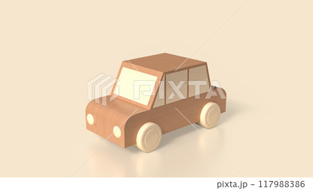 The wood car on white background for transport or automobiles concept 3d rendering. The wood car on white background for transport or automobiles concept 3d rendering. 117988386