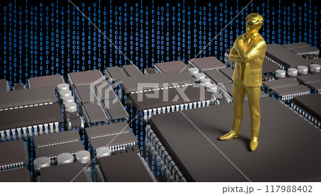 The gold man on pcb board for business or technology concept 3d rendering. 117988402