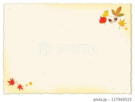 フレーム　秋　枯れ葉　和紙　紅葉 117988525