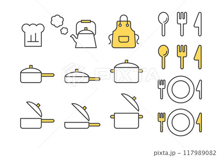 キッチンアイテムのシンプルイラストアイコン キッチンアイテムのシンプルイラストアイコン 117989082