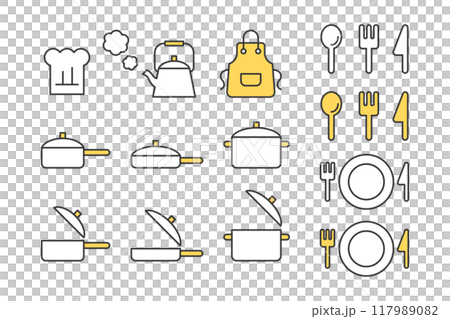 キッチンアイテムのシンプルイラストアイコン キッチンアイテムのシンプルイラストアイコン 117989082