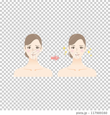 美容插畫：女人患雀斑前後對比圖 117989160