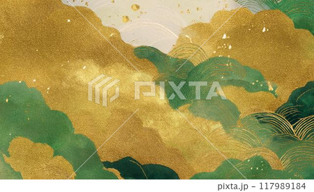 緑の和紙、和風イメージの壁紙（AI生成素材） 117989184