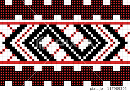 Traditional ornament seamless pattern, geometric style cross stitch embroidery, decorative ethnic texture. 117989393