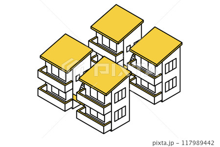 賃貸アパート、シンプルな線画のアイソメトリックイラスト 117989442