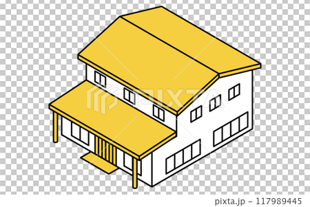 房子，簡單的線條畫等軸圖 117989445