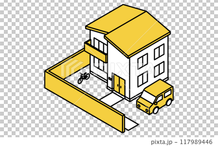 房子,簡單的線條畫等軸圖 房子,簡單的線條畫等軸圖 117989446