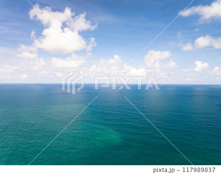 Drone view Beautiful clouds blue sky over sea in high season at Phuket Thailand 117989837