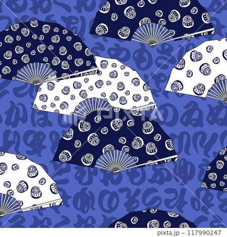 日本の扇子と花を組み合わせた素材, 117990247