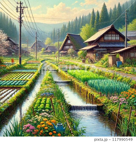 山間の田舎の春の季節 117990549