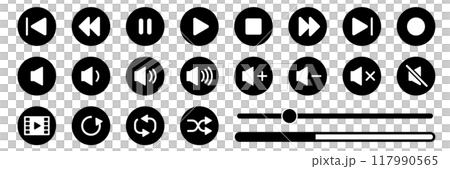 一組用於視訊和音樂播放的操作按鈕圖標 117990565