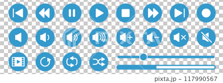 Set of video and music playback operation button icons 117990567